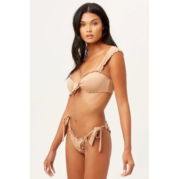 💕FRANKIE'S BIKINIS💕 Colby Tie Front Ruffle Bikini Top Earth Large L NWT - Picture 4 of 10